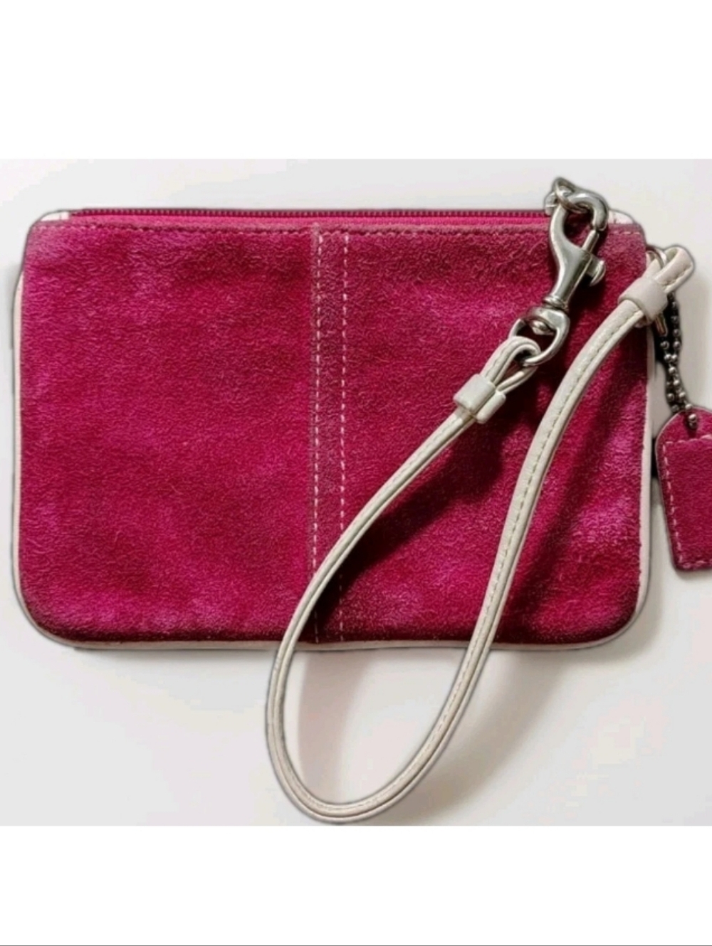 Coach Vintage Pink Suede Wristlet Y2K Varsity C Logo Bag Berry Leatherware 1941 - Picture 2 of 6